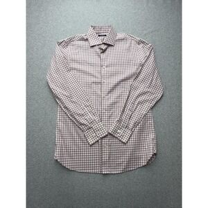 The Tie Bar Dress Shirt Mens 16 34/35 Pink Gingham Trim Fit Long Sleeve Cotton